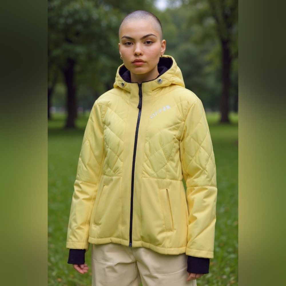 Guess Women's Yellow Ski Jacket SIZE LARGE With HAT